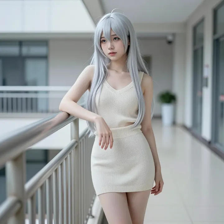 银发少女的走廊时光主題圖片 0784，杰作，最佳画质，极致细节，照片级写实 , 清透漫展人像风格