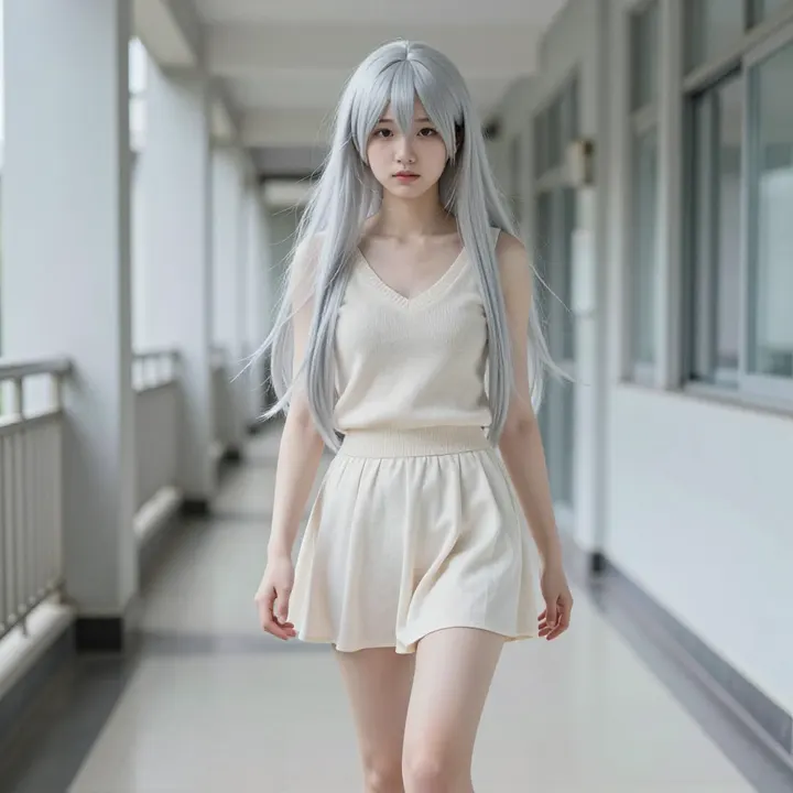 银发少女的走廊时光主題圖片 0786，杰作，最佳画质，极致细节，照片级写实 , 清透漫展人像风格