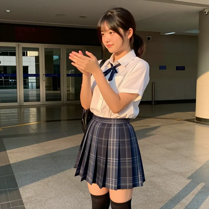 校门口的午后主题图片 0958，杰作，最佳画质，极致细节，照片级写实 , 二次元角色写真风格